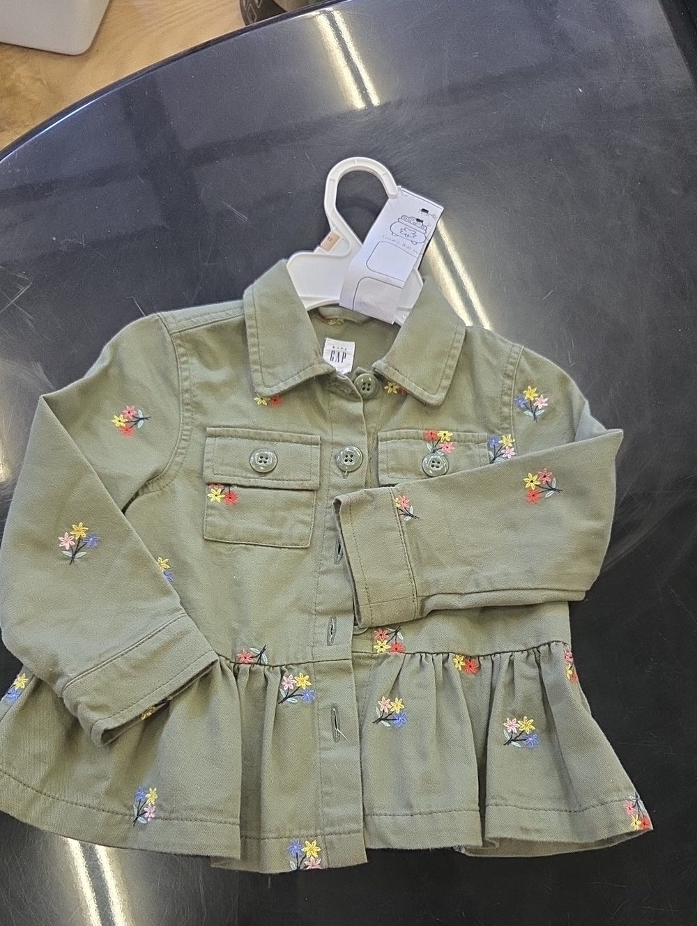 GAP Olive Green Floral Embroidered Peplum Jacket